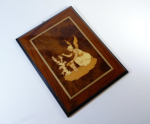 ξ イタリア製 木象嵌 壁掛け 壁飾り ξ ITARY 寄木細工 象嵌 絵 寄木 天使 ラファエル拍卖