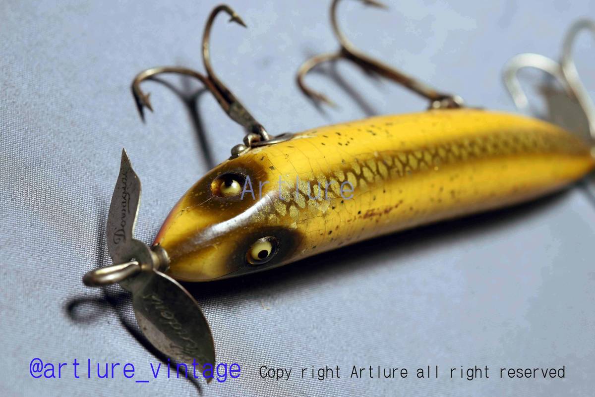 VINTAGE wooden glass eyes LURE HEDDON THE SOS WOUNDED MINNOW C1927 #170 4 3/4" 4/5OZ(3638-35) #OLDLURE #ARTLURE_VINTAGE  拍卖