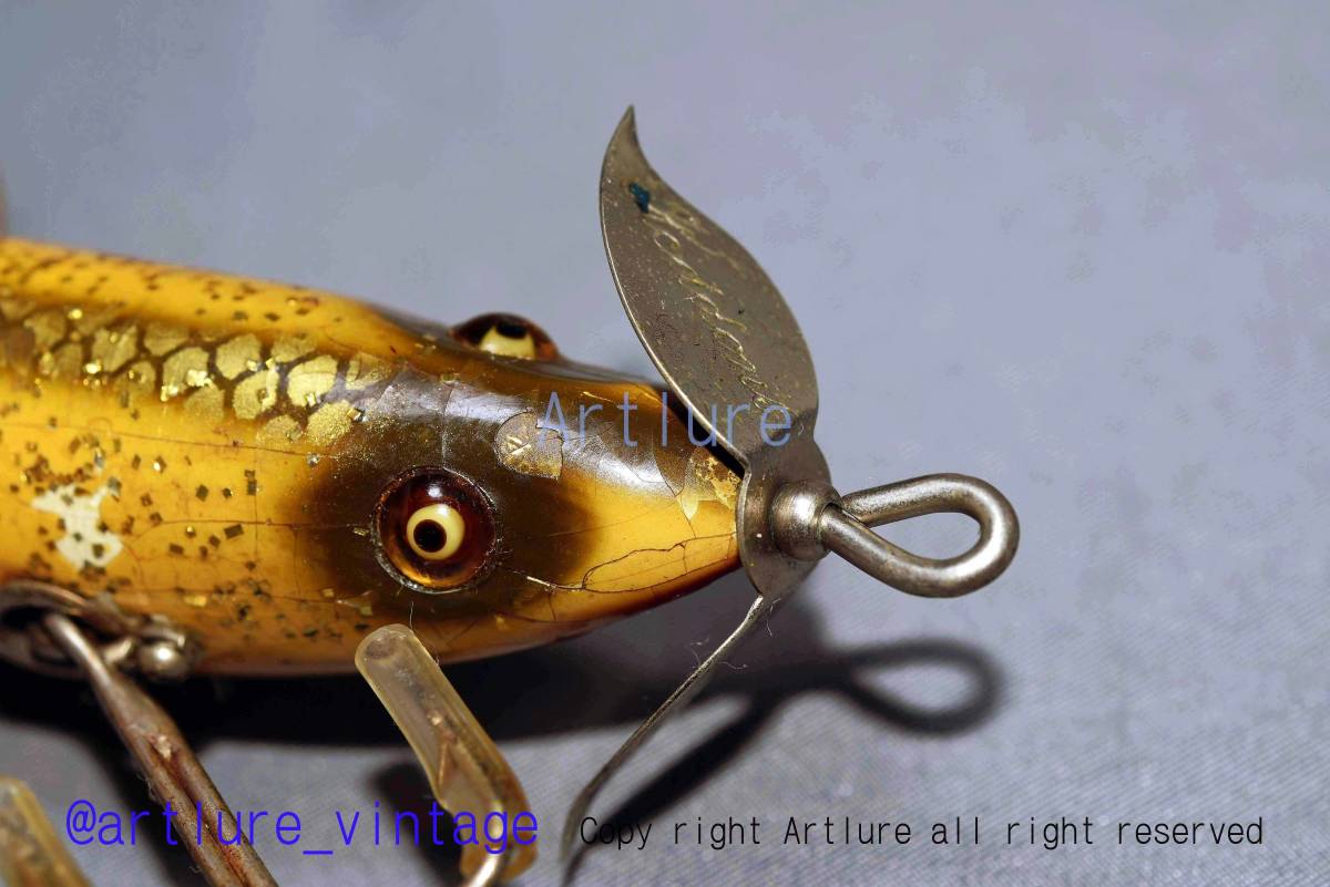 VINTAGE wooden glass eyes LURE HEDDON THE SOS WOUNDED MINNOW #160 C1927 3 1/2" 3/5OZ GLASSEYES (4041-37)USA MADE #OLDLURE  拍卖