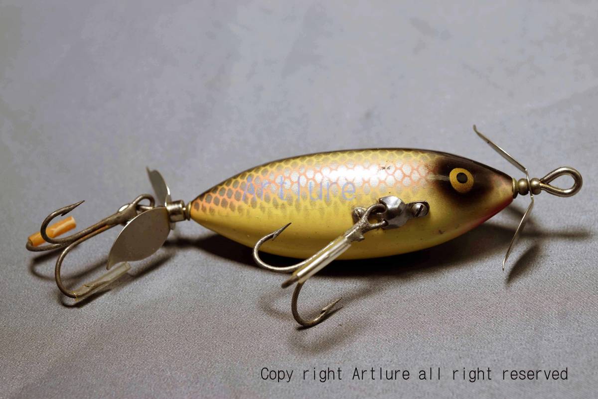 VINTAGE wooden PAINTED eyes LURE HEDDON SOS WOUDED MINNOW #140 C1949 3" 1/2OZ (B1887-37)USA MADE #OLDLURE #ARTLUREVINTAGE  拍卖