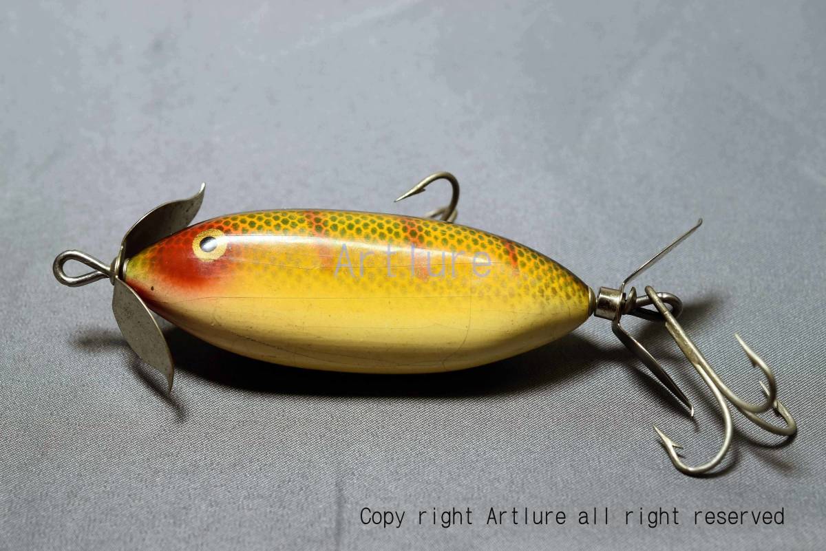 VINTAGE wooden PAINT eyes LURE HEDDON THE SOS WOUNDED MINNOW #140 3" 1/2OZ C1949(7596-37)USA MADE #OLDLURE #ARTLURE_VINTAGE 拍卖