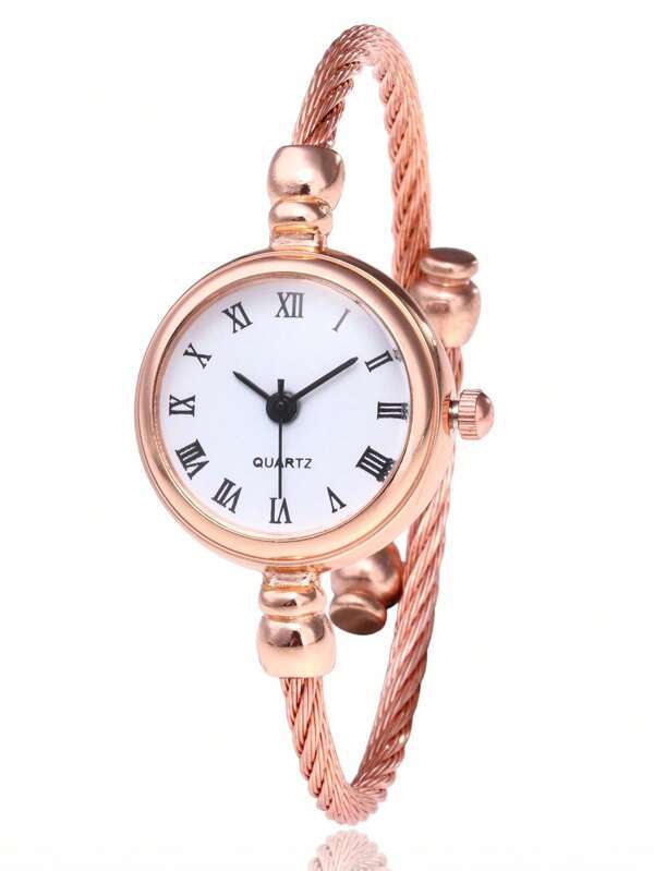 腕時計 レディース クォーツ 1 個女性ローズゴールド亜鉛合金ストラップカジュアルラウンドダイヤルクォーツ時計、日常生活拍卖