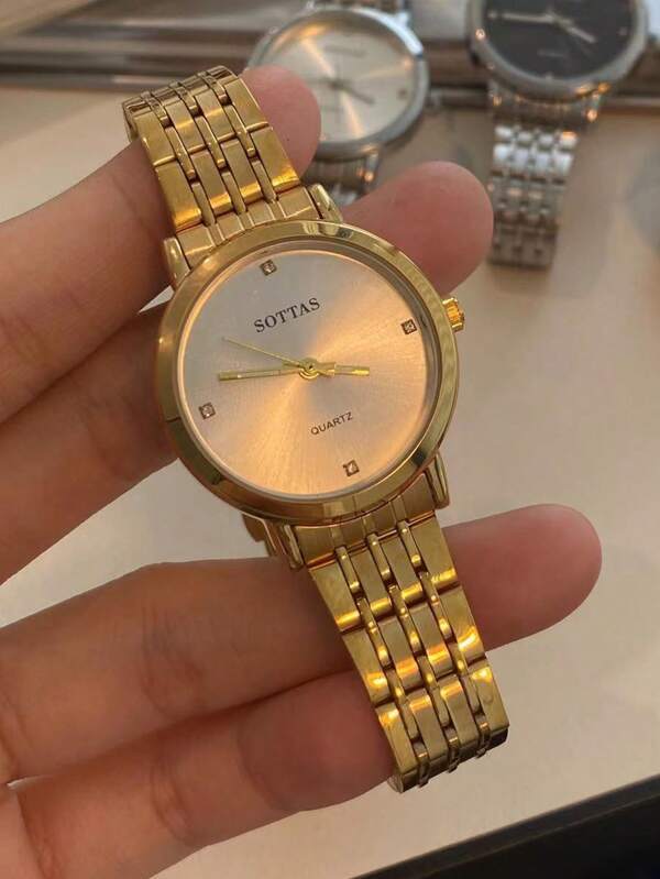 腕時計 レディース クォーツ 韓国風レディース腕時計 防水 ゴールド & ホワイトダイヤル ステンレス製ベルト拍卖