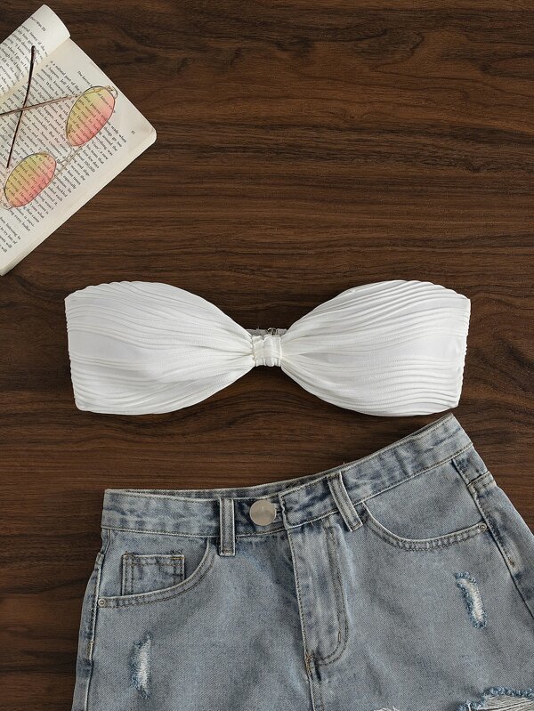 レディース 水着 トップス テクスチャー ノット チューブ ビキニトップス拍卖