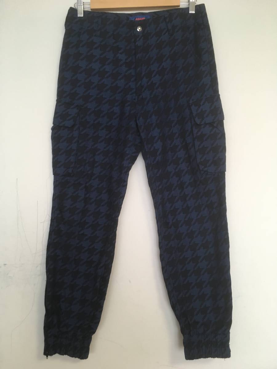 ★美品ADANSアダンス千鳥格子柄テーパード カーゴパンツS日本製ネイビー千鳥デニムパンツ ジャガードデニム拍卖