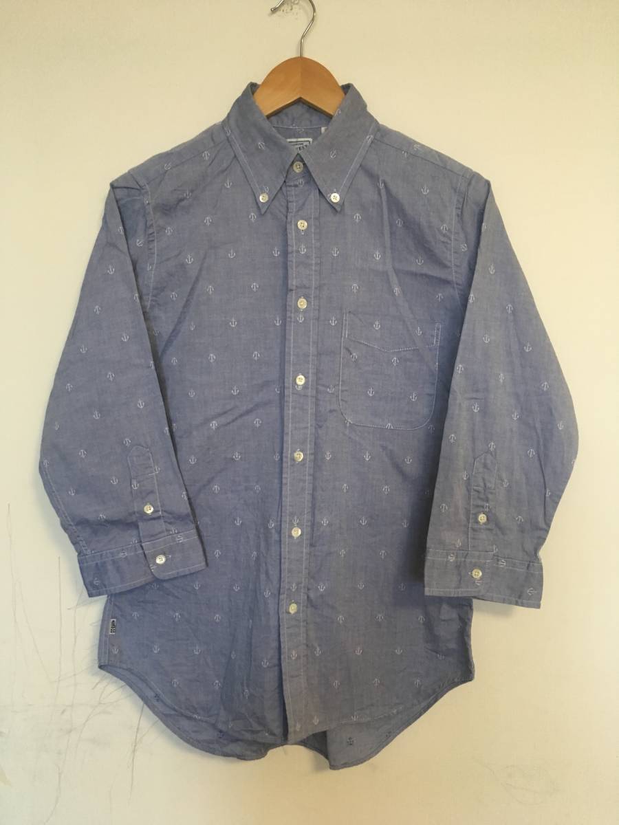 ★美中古GOWESTゴーウエスト七分袖シャツ2M日本製ボタンダウン 錨刺繍クロップドシャツ 拍卖