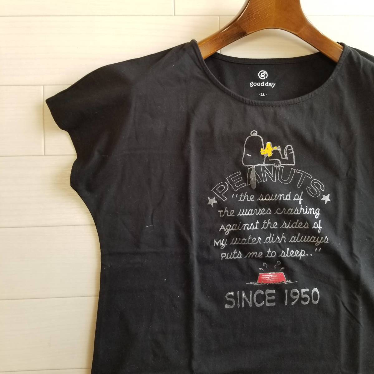 good day トップス Tシャツ ラウンドネック イラスト スヌーピー 半袖 レディース サイズLL 黒 Au316拍卖