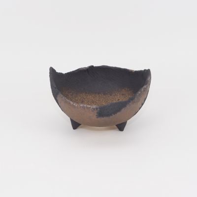 盆栽鉢 萬古焼 黒金 4号 木の葉曲げ 幅12cm×奥行11cm×高8cm 陶器 ミニ盆栽盆栽 苔玉鉢 コケ 盆栽妙拍卖