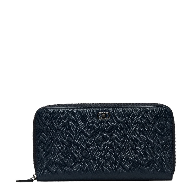 サルヴァトーレフェラガモ ガンチーニ 二つ折り財布 長財布 ネイビー レザー レディース Salvatore Ferragamo 【中古】拍卖