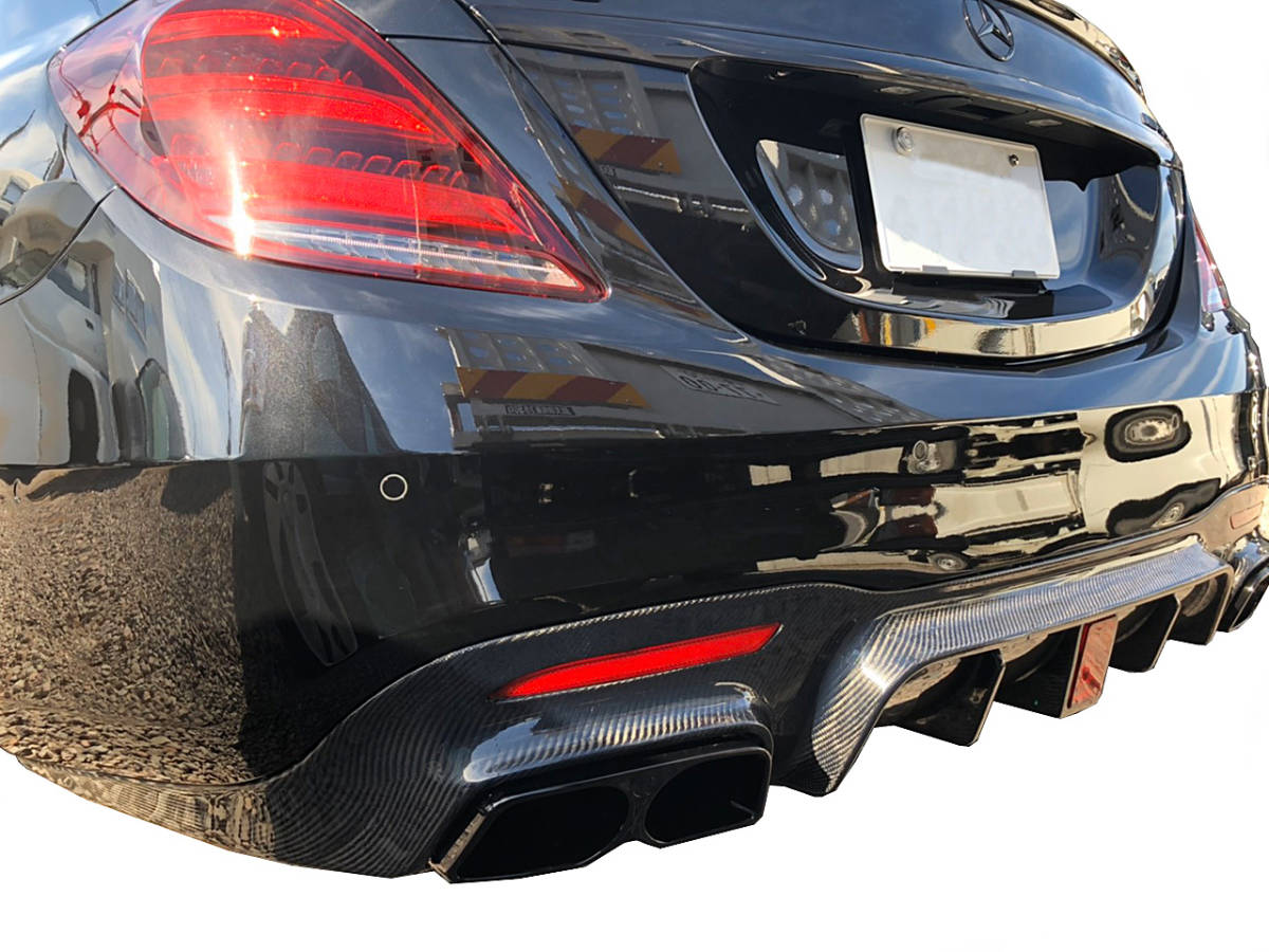 明日着 W222 リア ディフューザー マフラーカッター カーボン ベンツ Sクラス 後期 AMG S63/S65バンパー対応 即納 カスタム 外装 パーツ拍卖
