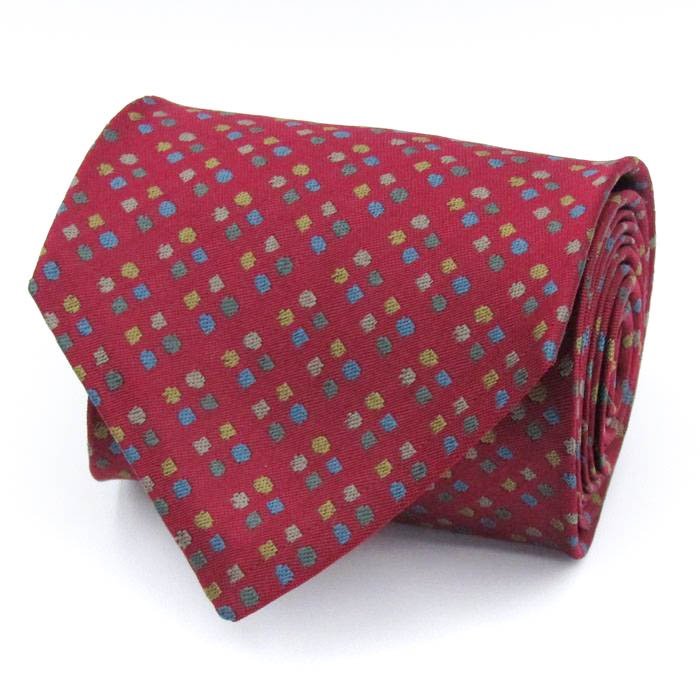 シャルル・ジョルダン ブランド ネクタイ チェック柄 格子柄 ドット シルク メンズ ワインレッド CHARLES JOURDAN拍卖