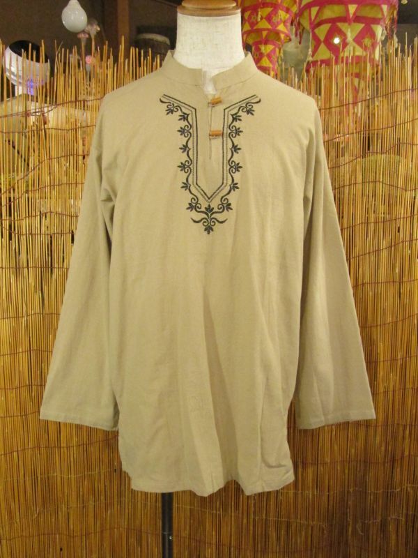 ③新品*男女兼用*コットン素材*トライバルステッチ*マオカラー*ロングスリーブ*プルオーバー*2XL拍卖