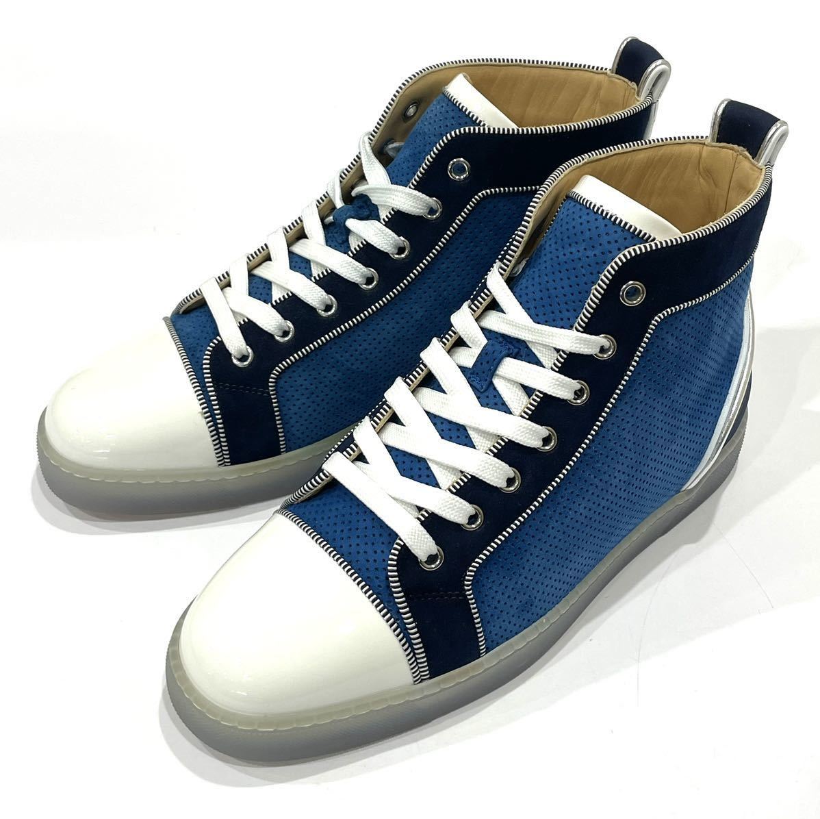 未使用 Christian Louboutin クリスチャン ルブタン ハイカット スニーカー 3210358 FUN LOUIS FLAT ブルー サイズ41(約26.0cm) 箱付き拍卖