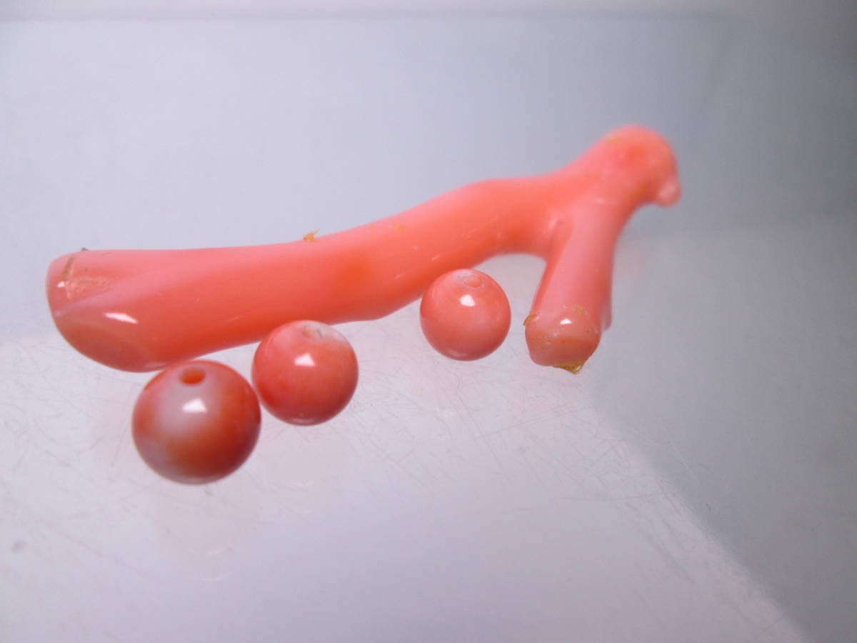 ☆本珊瑚 枝珊瑚&本珊瑚玉 6mm 3個 6,8g 手造りにどうぞ拍卖