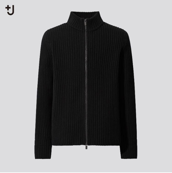 ブラック ミドルゲージ リブ フルジップ セーター ユニクロ ジルサンダー +J Jil Sander Black ドライバーズニット 欧米 XL拍卖
