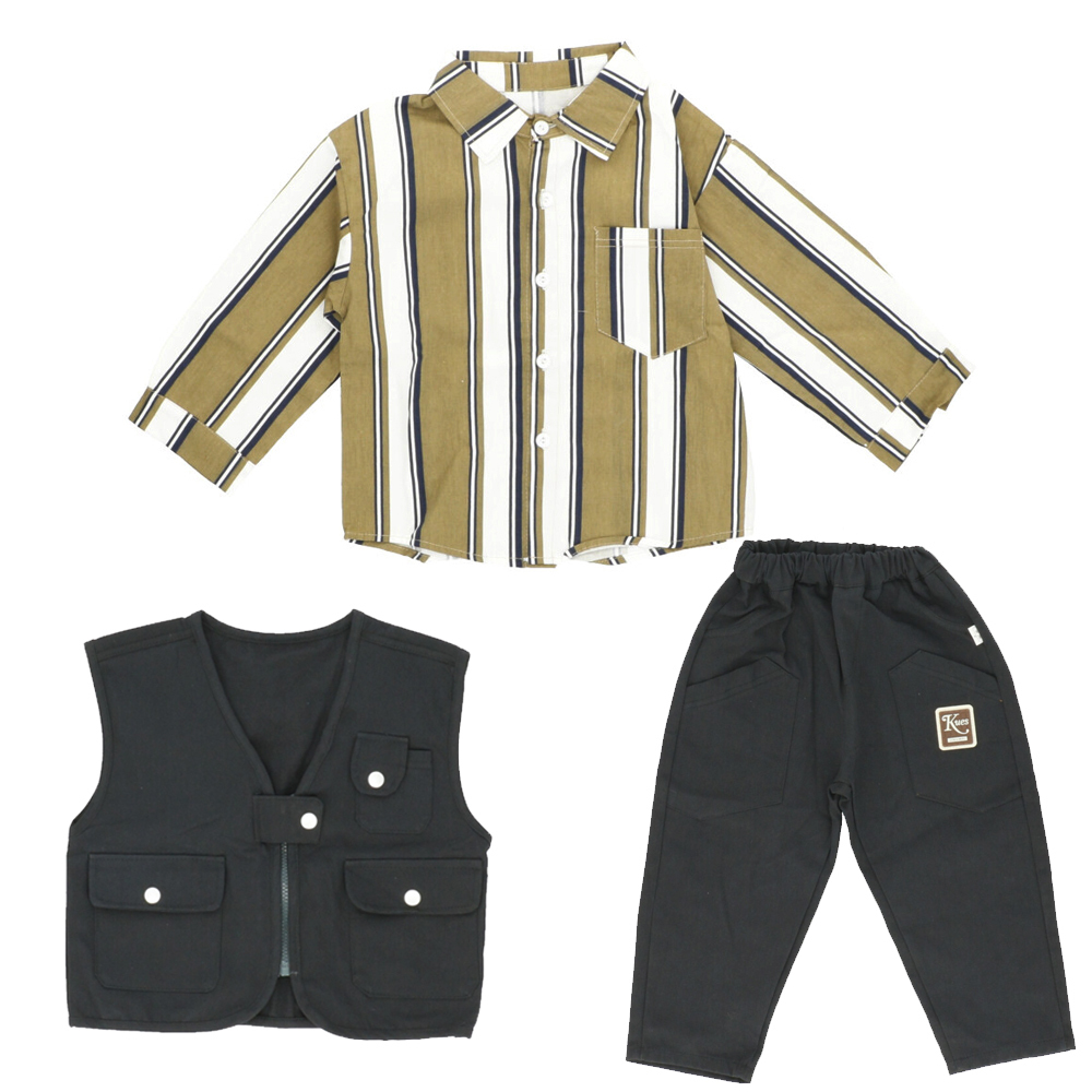 ☆ ブラック ☆ 100CM ☆ セットアップ カジュアル キッズ pmykidssetup06 セットアップ 長袖シャツ 男の子 ベスト パンツ 長ズボン ズボン拍卖