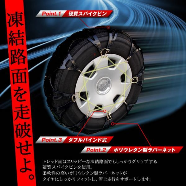 205/60 R16 非金属 タイヤチェーン ゴム製 スノーチェーン ジャッキアップ不要 2本セット ダブルバインド式 ポリウレタン製ラバーネット 90拍卖