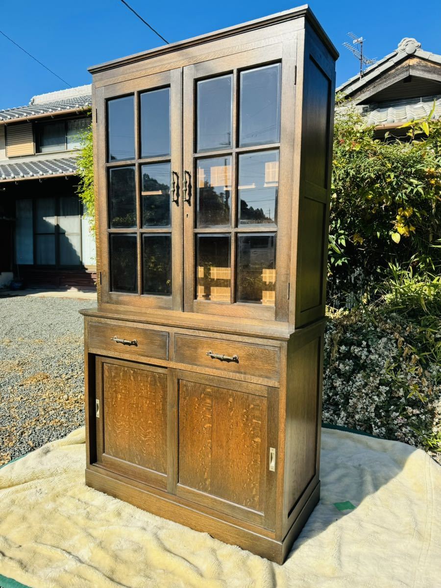 食器棚/キャビネット/カップボード/水屋/キュリオケース/本棚/飾り棚/アンティーク/レトロ/オーク 楢/検:ブルージュ 三越 永田良介 神戸拍卖