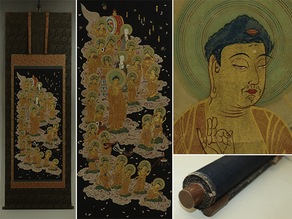 希少【肉筆】古仏画【二十五菩薩来迎図】◆絹本◆合箱◆掛軸 x10032拍卖