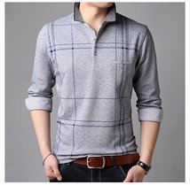 LRM065★ポロシャツ メンズ 長袖 ポロ チェック柄 襟付きTシャツ ビジネス ゴルフ 長袖ポロ スリム POLO /グレー拍卖