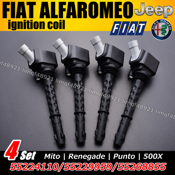 フィアット ジープ イグニッションコイル 500X チンクエチェント レネゲード 4本 セット 55224110  55229959  55268855拍卖