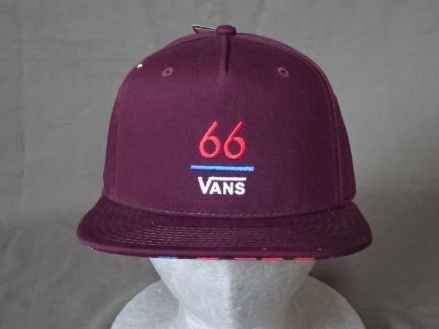 USA購入 人気アメカジ系ボーダーブランド VANS【バンズ】 ブランド創設年度【66】ロゴ刺繍入り ツバ裏プリントデザインキャップ エンジ拍卖