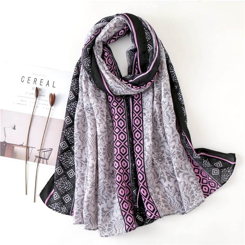 ストール ショール 大判 UVカット 花柄 幾何学 模様 唐草 アジアン 民族風 マフラー ロング 大きい 薄手 ブラック 紫 ハワイ aa1190-33拍卖