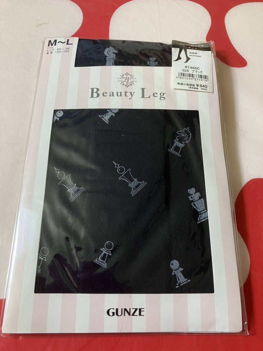gunze beauty leg タトゥー柄タイツ チェス ブラック 全体柄 グンゼ tights 黒拍卖