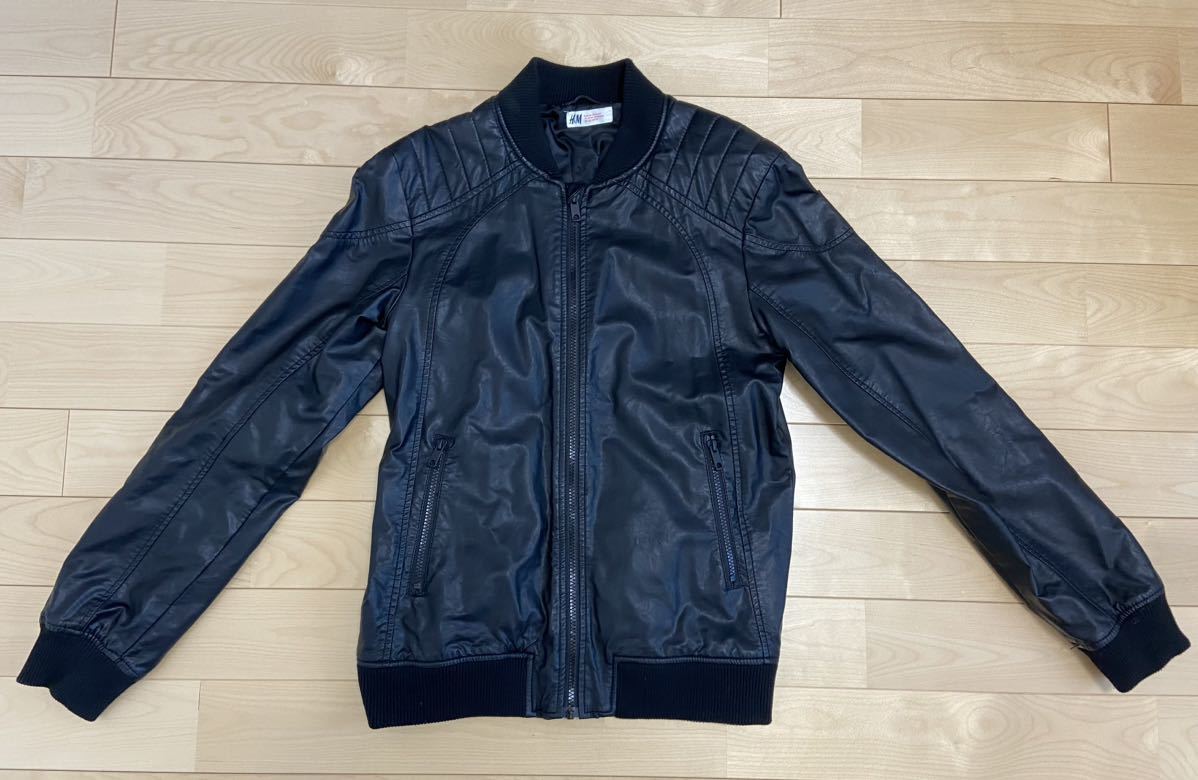 H&M キッズ メンズ ブルゾン 送料無料 アウター ブラック ライダース ジャケット拍卖
