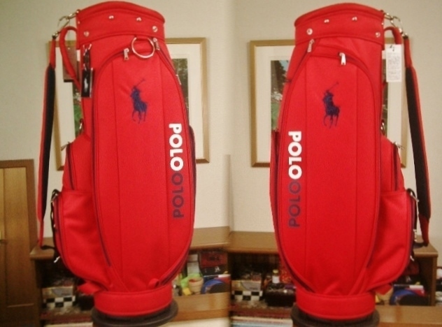 未使用 POLO ラルフローレン レディース スポーティ・デザイン 合繊素材 赤紺 ゴルフバッグ拍卖