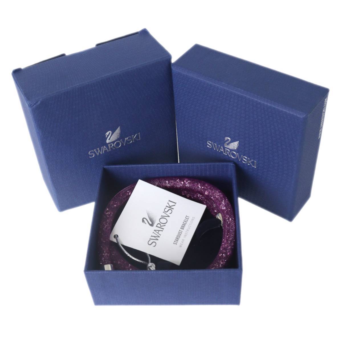 SWAROVSKI スワロフスキー ラメ ブレスレット チョーカー パープル 5186425 箱 S 約39cm NT 美品 Aランク拍卖