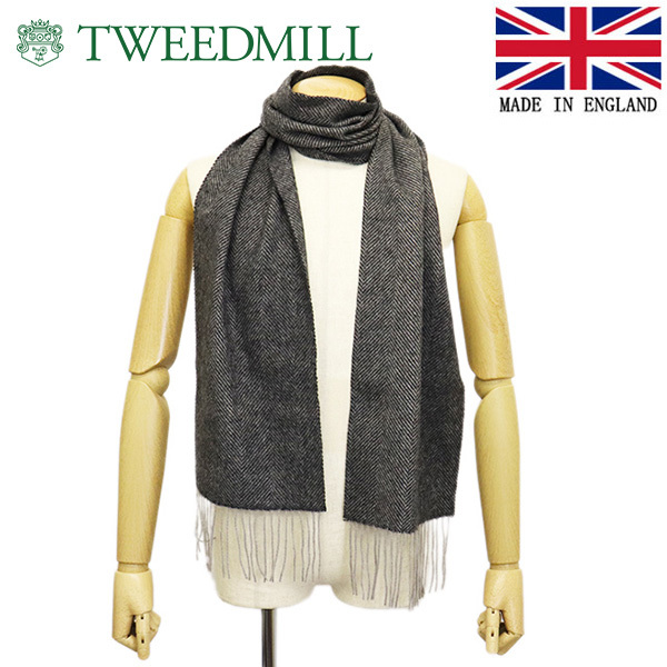 TWEEDMILL (ツイードミル) 25-190 Lambswool Scarf ラムウール マフラー 25x190 TWM004 HerringboneCharcoalSilver拍卖