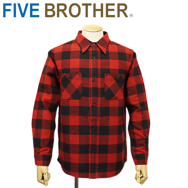 FIVE BROTHER (ファイブブラザー) 152161 ヘビーフランネル バッファローチェック ワークシャツ RED XL拍卖