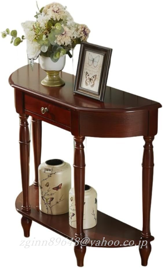 コンソールテーブル 半円形の無垢材 木製玄関テーブル 引き出し付き 半円玄関収納と飾りテーブル (80*30*80CM)拍卖