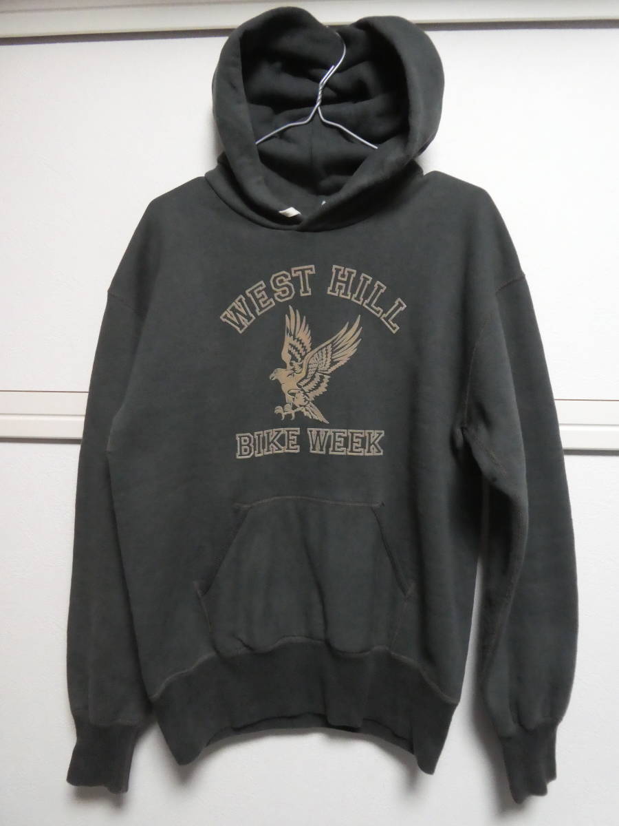 THE FLAT HEAD The Flat Head フラットヘッド フロッキープリント パーカー L イーグル BIKE WEEK 吊り編み ヴィンテージスウェット拍卖