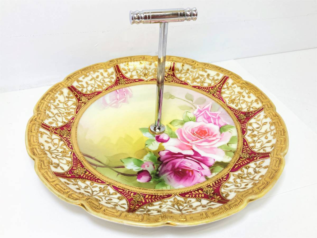 ★(志木)アンティーク Noritake(オールドノリタケ) マルキ印 メイドインジャパン 1908年 英国登録 ver2 薔薇絵 プレート 金彩 金盛 ローズ拍卖