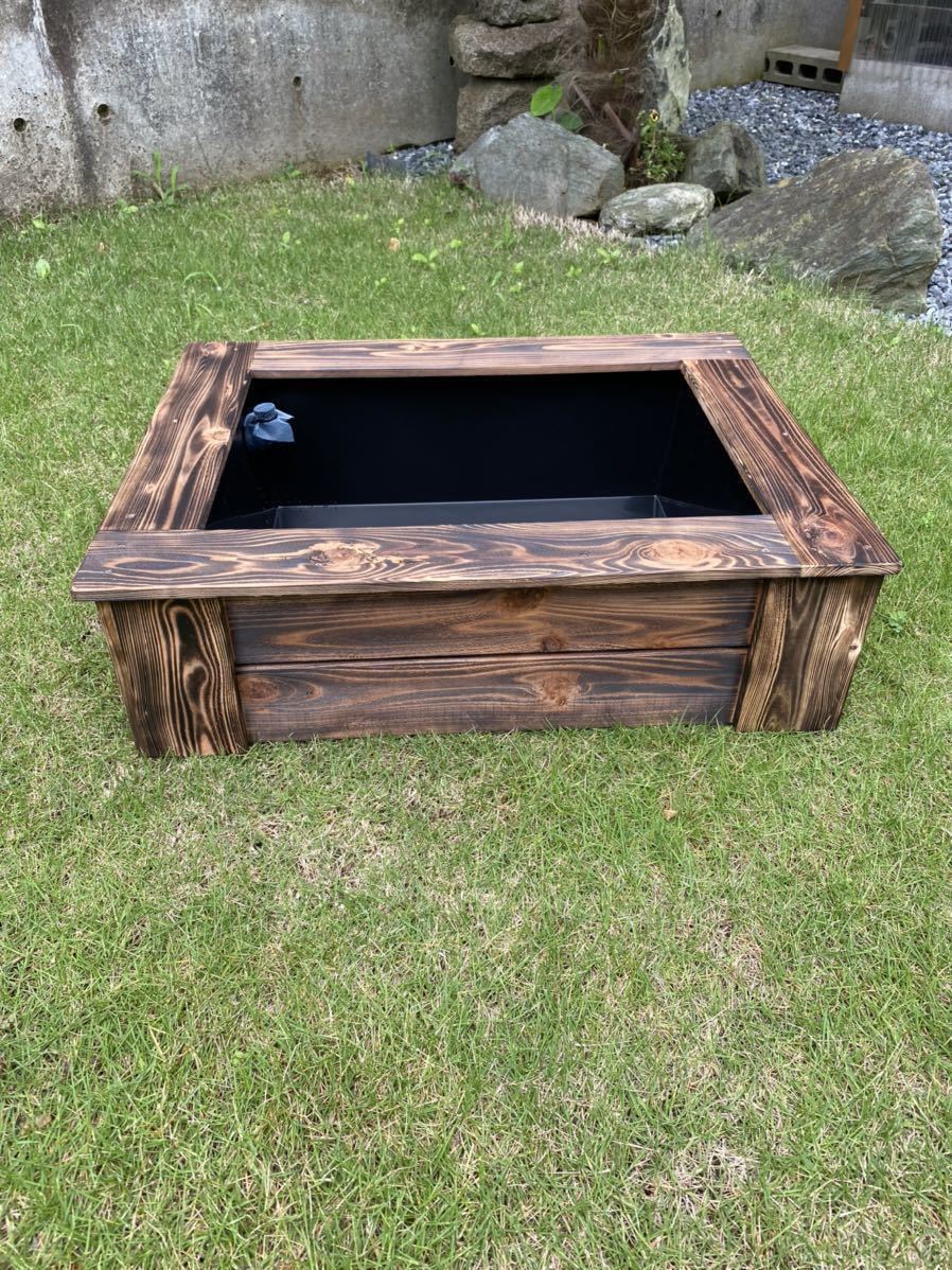 《木枠カバー Bタイプ 36L》 ビオトープ用 オーバフロー対策済み トロ船 約36L 付き 焼杉枠 メダカ飼育 外内兼用拍卖