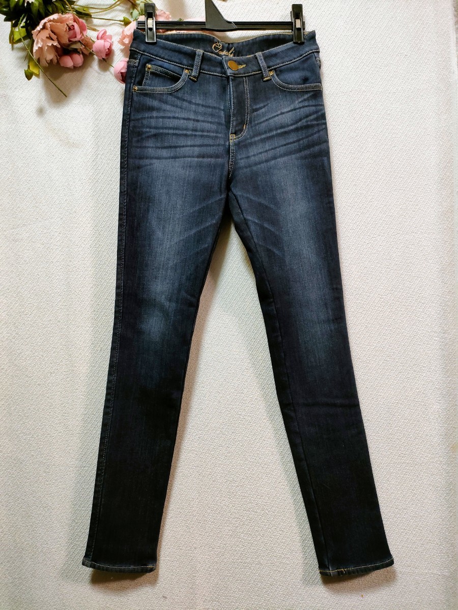 ★32 スキニー ストレッチ しまむら暖か裏起毛ジーンズ デニムパンツ М拍卖
