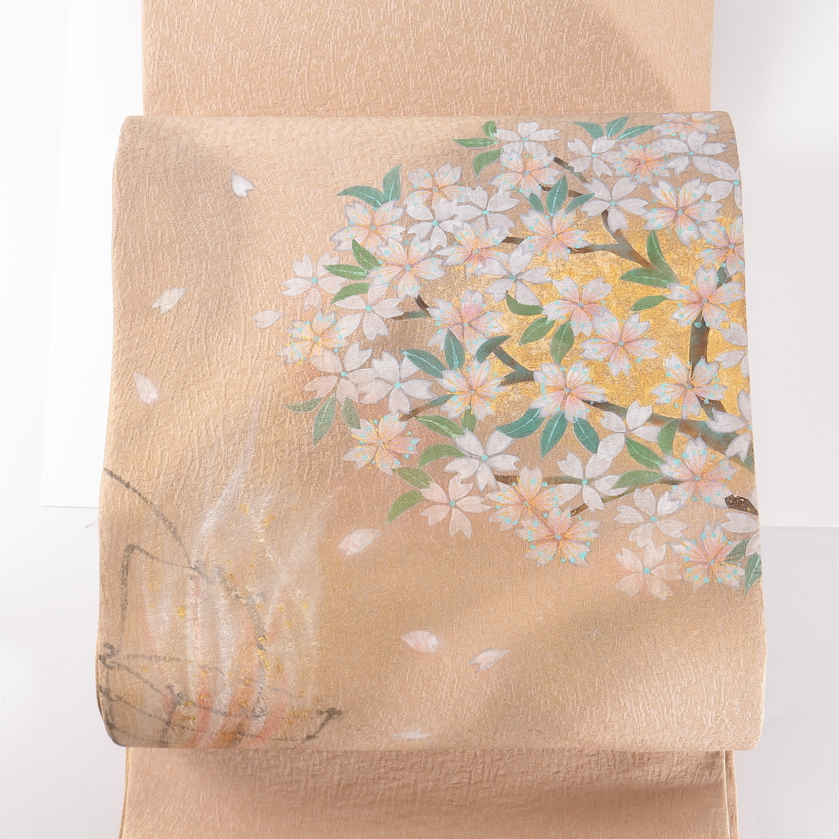 ◆◇未使用 京友禅作家 浅井青人 桜かがり火図太鼓柄袋帯 正絹 仕立上がり 和装 着物◇◆拍卖