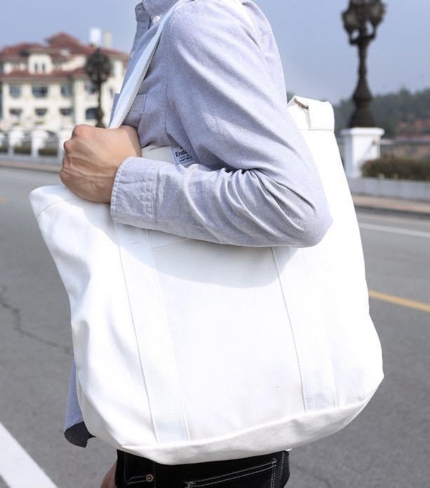 トートバッグ 大容量 メンズ キャンバス エコ 無地 ショルダー A4 白色 送料無料 新品拍卖