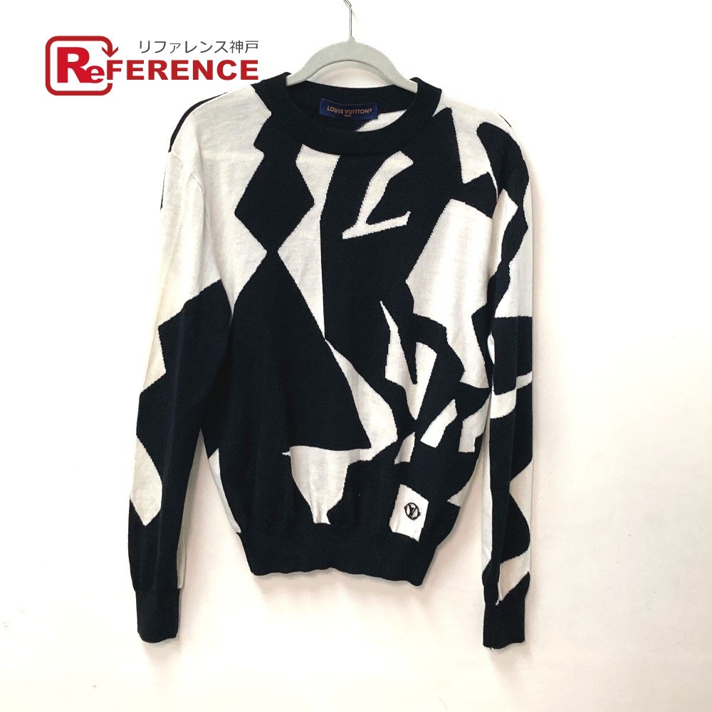 LOUIS VUITTON ルイヴィトン LVアブストラクトハウンドトゥースクルーネック 長袖 トップス アパレル ニット ホワイト メンズ【中古】拍卖