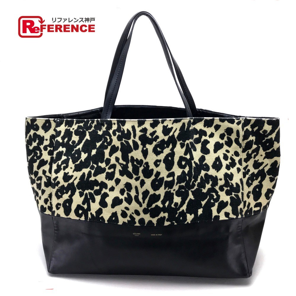 CELINE セリーヌ レオパード ホリゾンタル カバ カバン トートバッグ キャンバス/レザー ブラック×ベージュ レディース【中古】拍卖