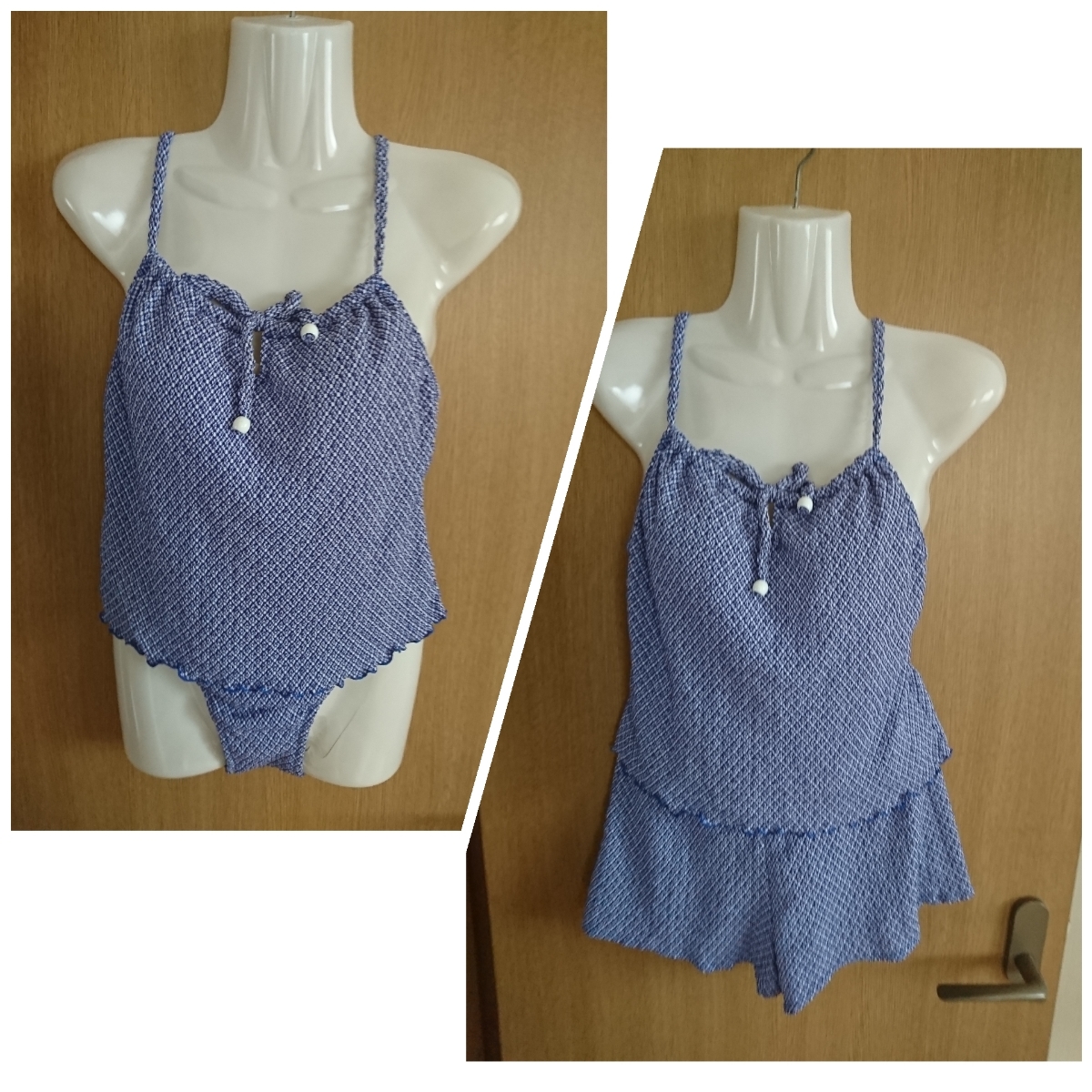 ☆青×白☆チェック柄のタンキニ水着3点セット☆サイズ11L☆日本製☆ニホンセレクション(株)☆拍卖