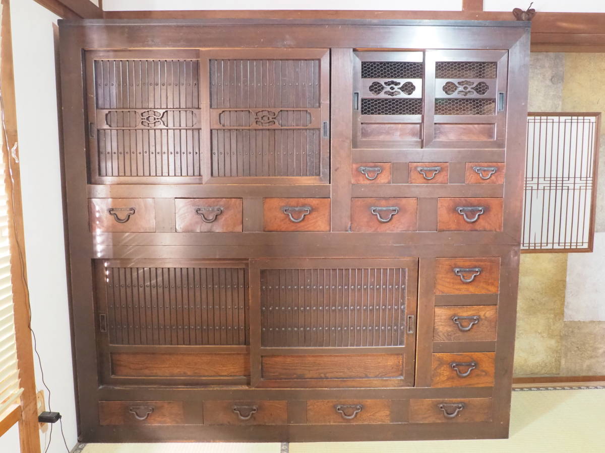 【明治期玉杢上り付近江水屋箪笥】直接引取のみ骨董古民具自在鉤火消火縄銃刀囲炉裏行火収納家具食器インテリア本棚旅館リフォーム新築改築拍卖