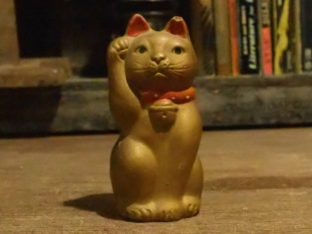 【陶製の小さな招き猫】昭和レトロ七福神アンティーク古道具縁起物インテリア福助人形置物インダストリアル骨董貯金箱レジスター玄関拍卖
