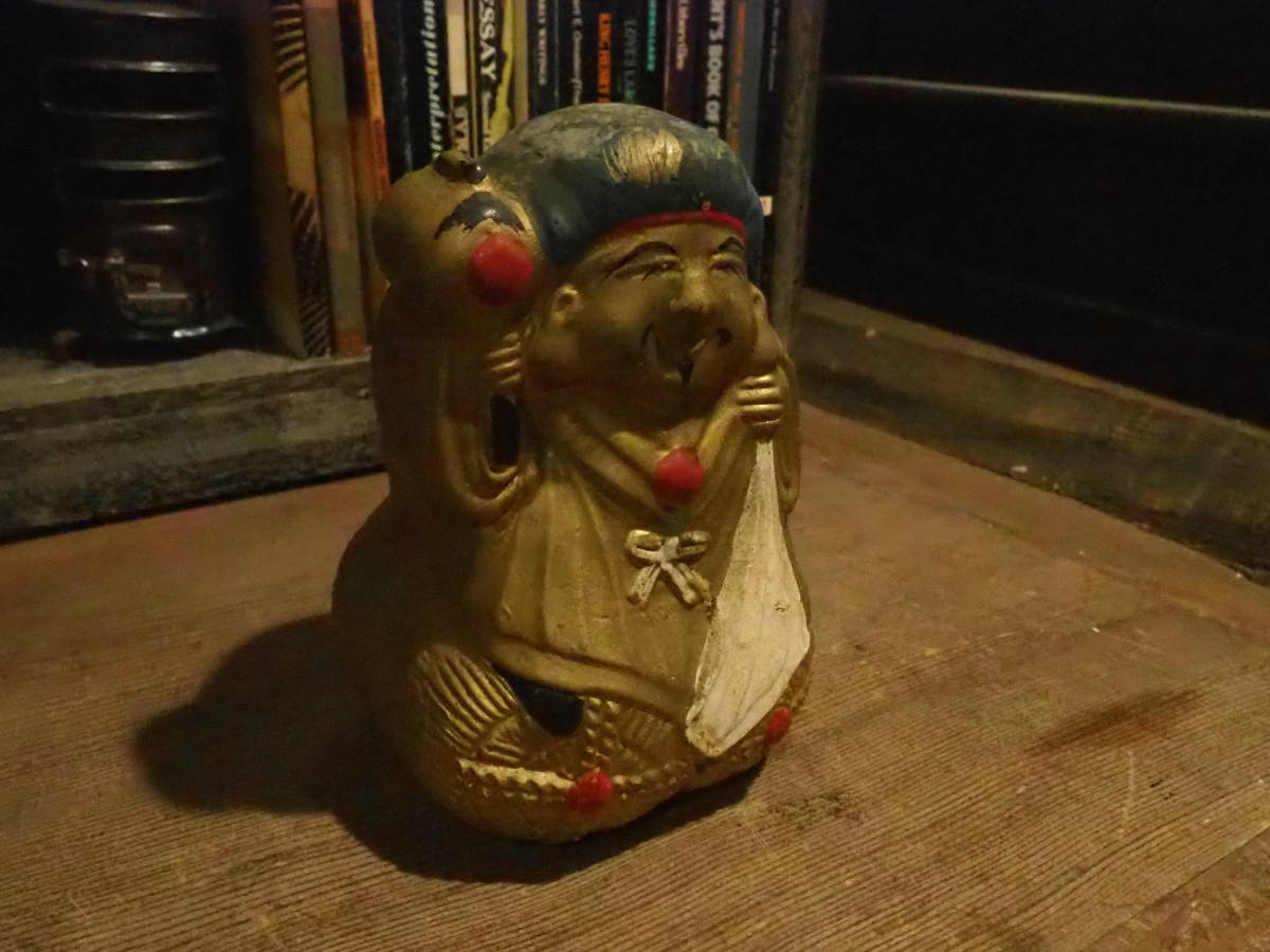 【昭和レトロな大黒天】陶製七福神アンティーク陶製縁起物招き猫インテリア福助人形古道具置物インダストリアル貯金箱骨董レジスター玄関拍卖