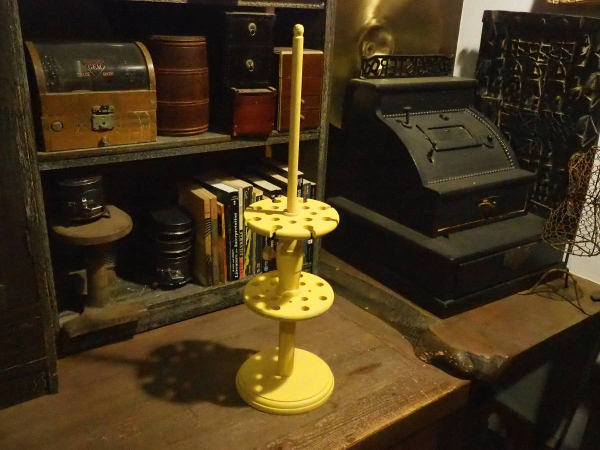 【クリームイエロー木製試験管ホルダー】薬品瓶ドライフラワー花瓶シャビー昭和レトロ古道具アンティークインテリア花瓶インダストリアル拍卖