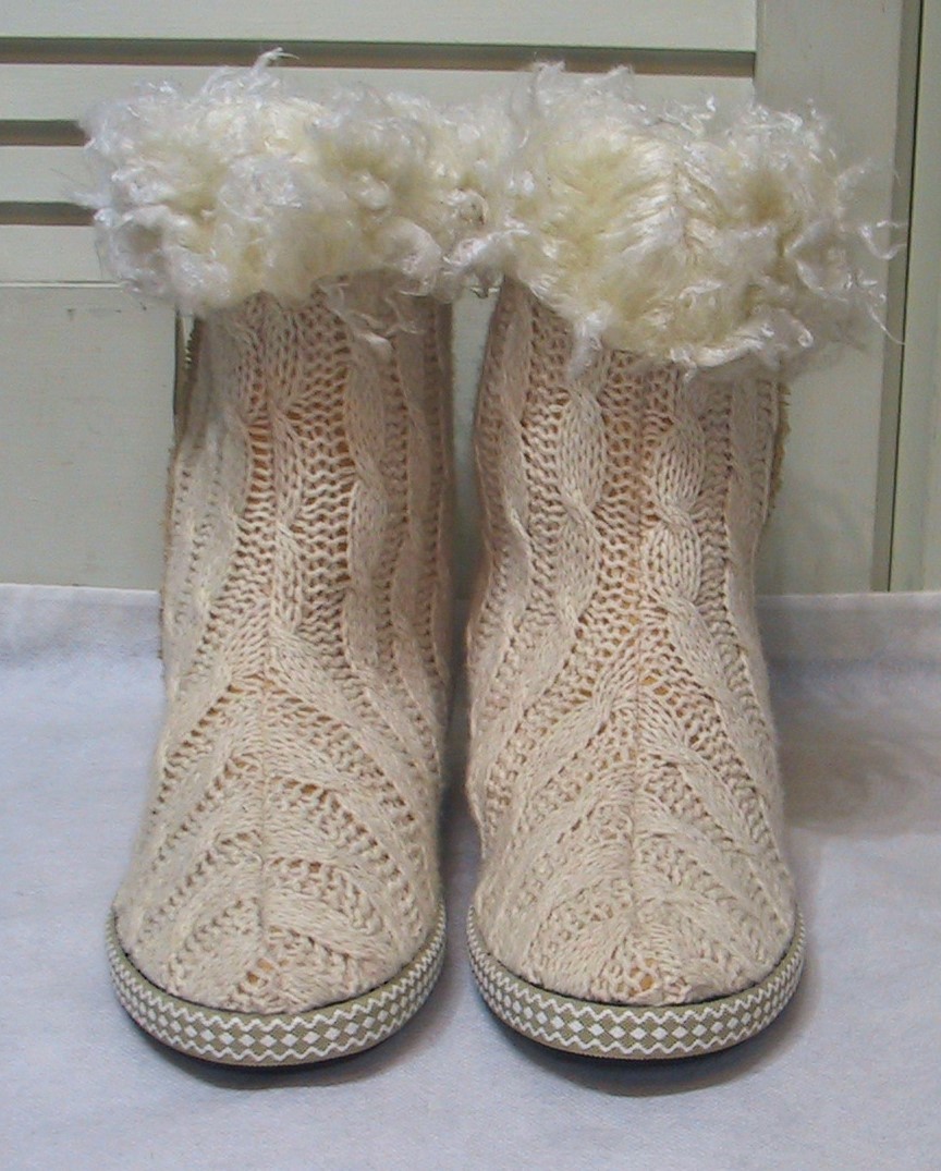 新品 JAVERFLEX ジャバフレックス ニット ショートブーツ/セミロングブーツ オフホワイト 39/約24.5㎝ フランス製 未使用展示品拍卖