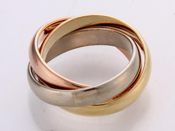 ★☆見て!750K18スリーカラーゴールド三連リング8号!MJ-1176拍卖