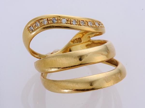 ★☆見て!K18金0.10Ctダイヤリング三連風指輪10号!MJ-1242拍卖